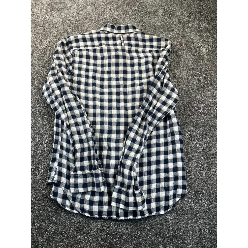 Banana Republic Shirt Mens S Camden Fit Button Down Linen Long Sleeve Plaid Blue